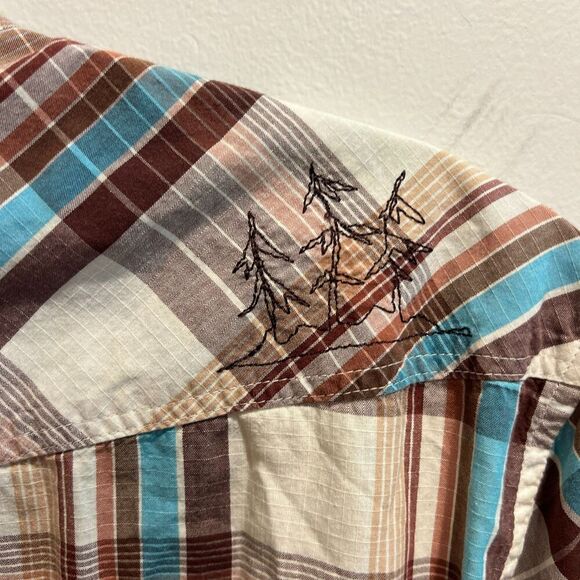 Patagonia Mens White Brown Shirt L Plaid Flannel Button Up Pockets Short Sleeve - Picture 11 of 13